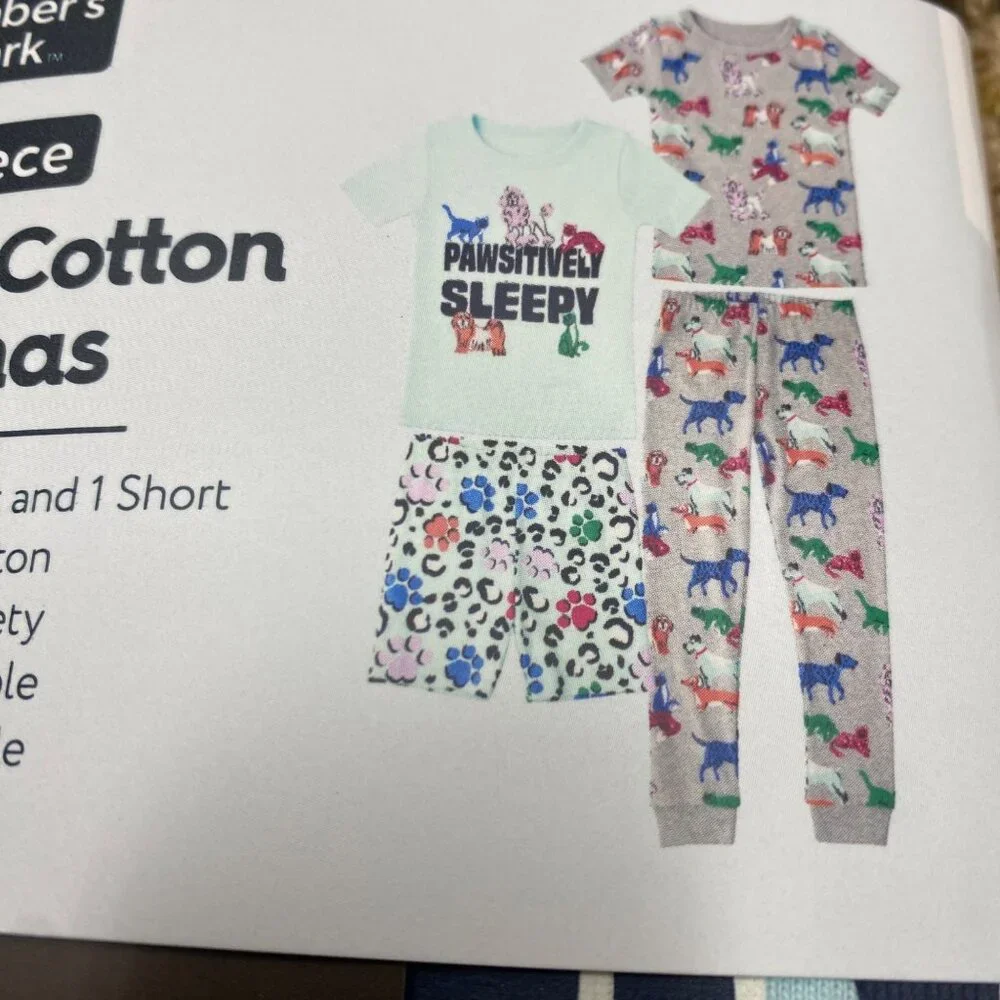 Members Mark 4-Piece Organic Cotton‎ Pajamas Set Kids 5T NWT